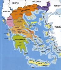  [Map: An overview of Greece, the Pilion is marked with a yellow circle] 